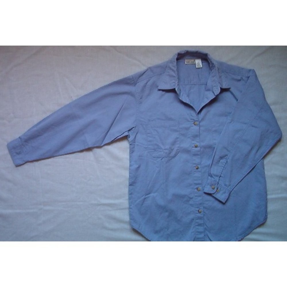 Prides Landing Women's Button-Front Long Sleeves Cotton Shirt, Medium, Blue
